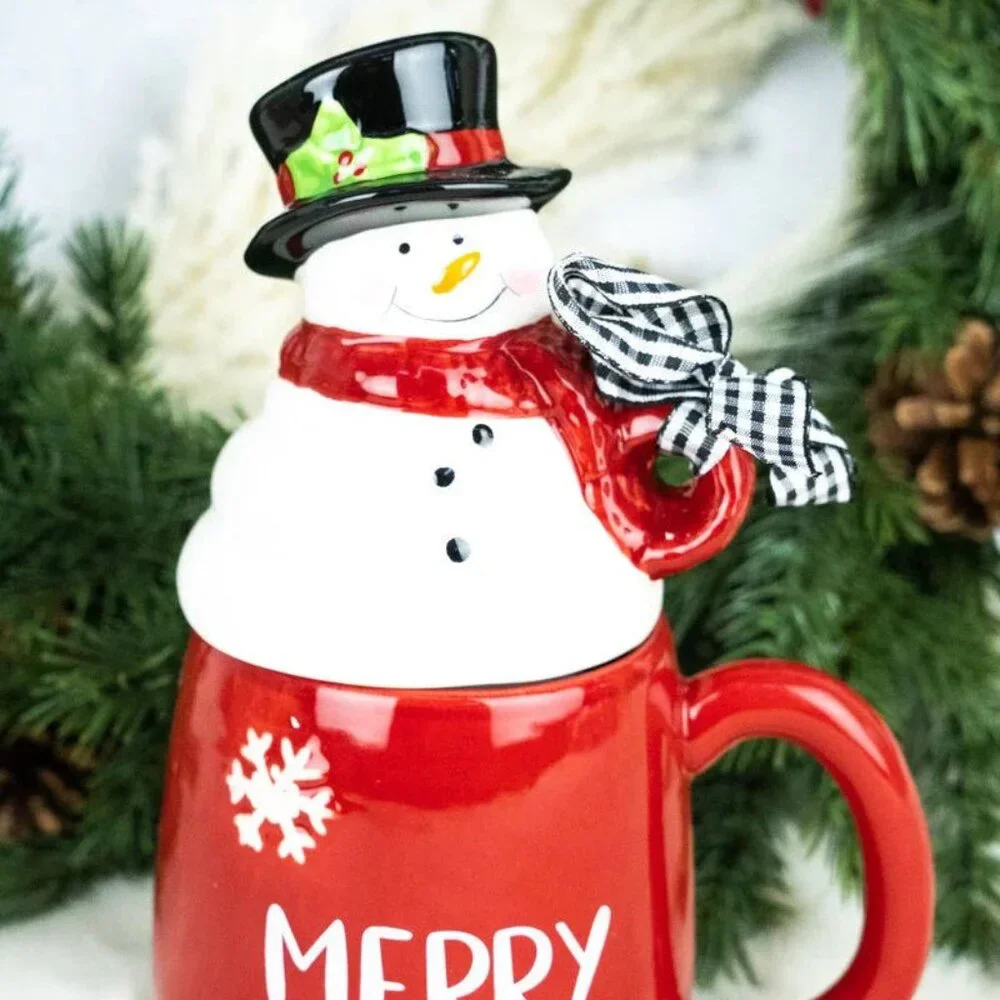 Merry Red Mug with Snowman Lid NIP